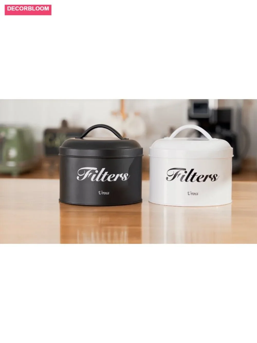Rustic Metal Coffee Filter Holder with Lid Storage Canister
